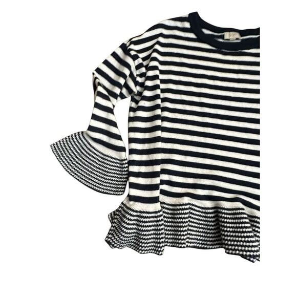 LOFT Outlet Women's Navy Blue & White Stripe Print Bell Sleeve Sweater Size XL - Picture 2 of 6